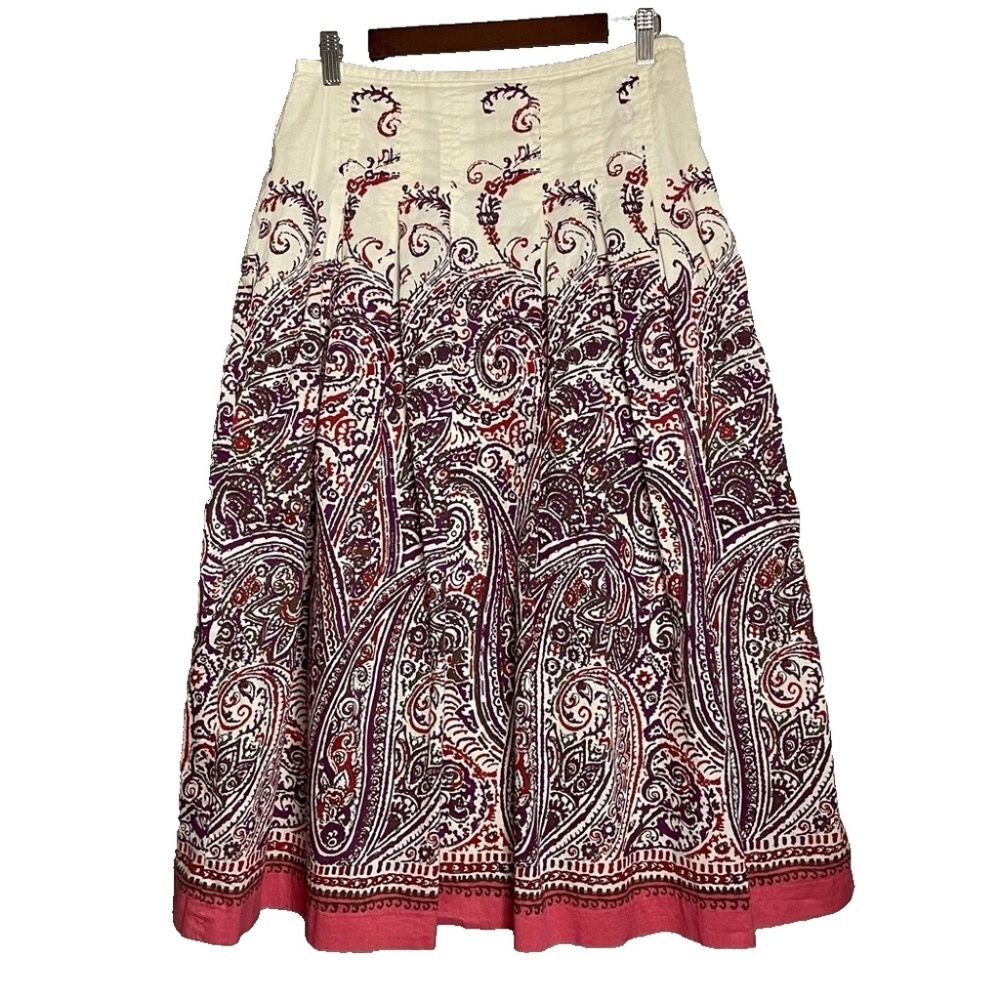 Talbots Skirt Womens 6 Ivory Multi Floral Midi Pleated A Line Everyday Paisley